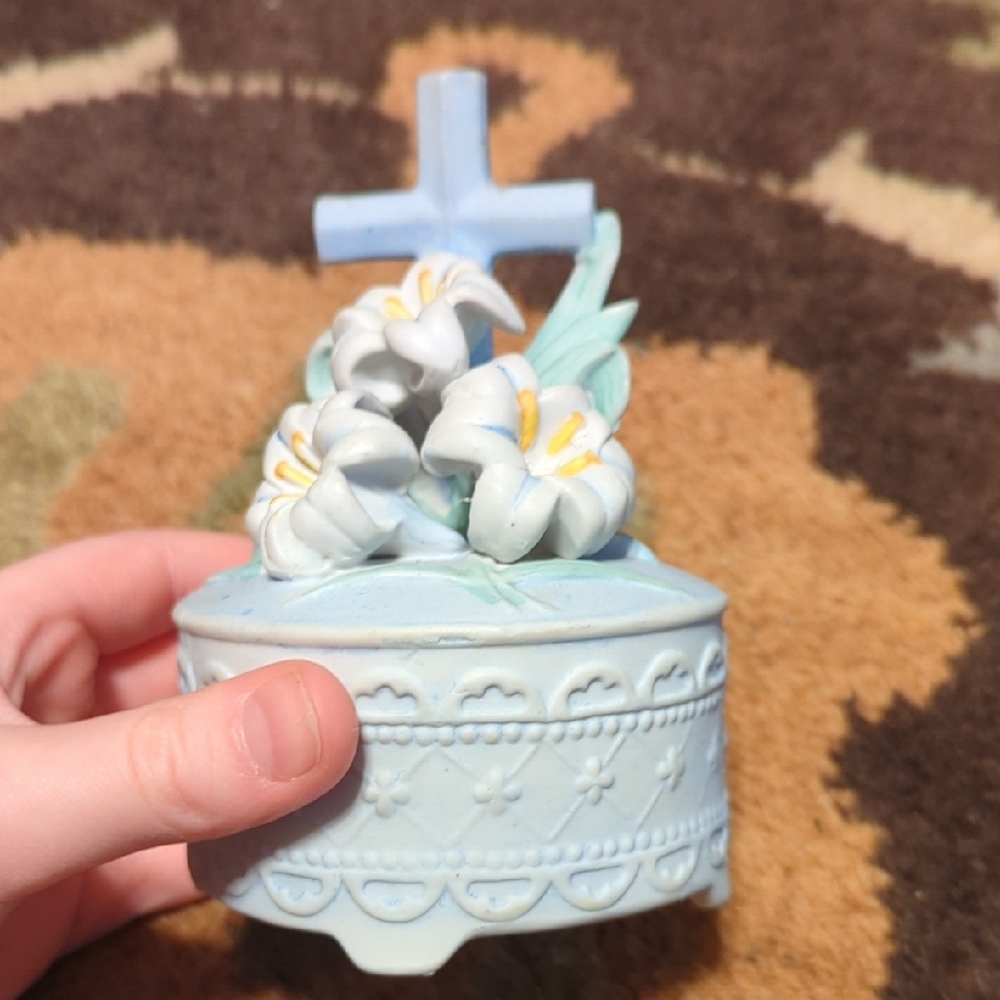 Decorative Blue Floral Cross Box